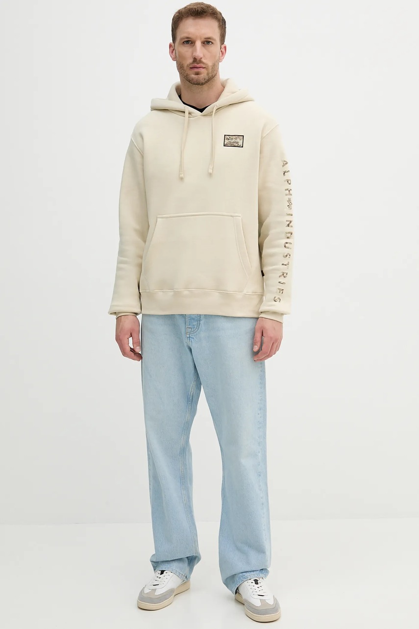 Кофта Alpha Industries цвет бежевый с капюшоном с принтом 156340.300