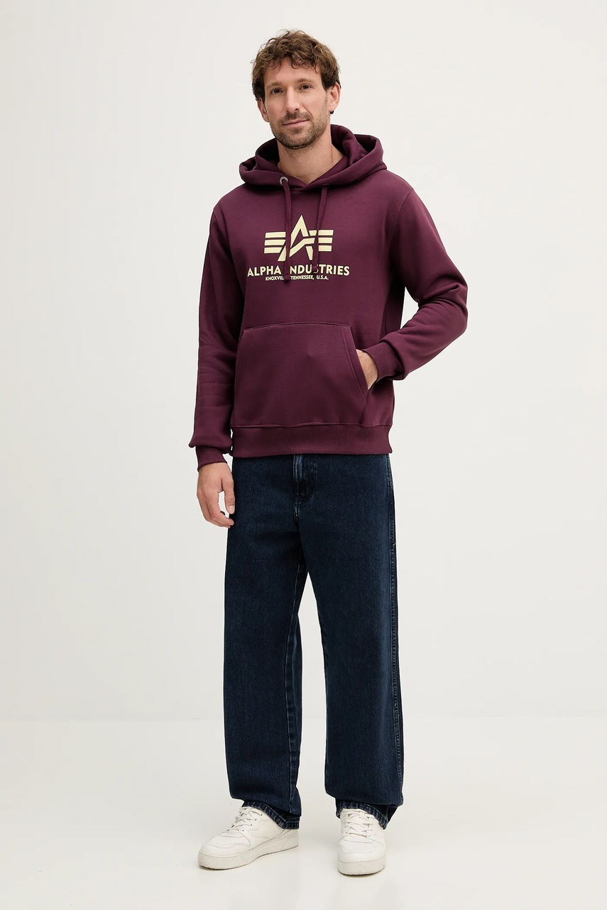 Кофта Alpha Industries цвет бордовый с капюшоном с принтом 178312.608