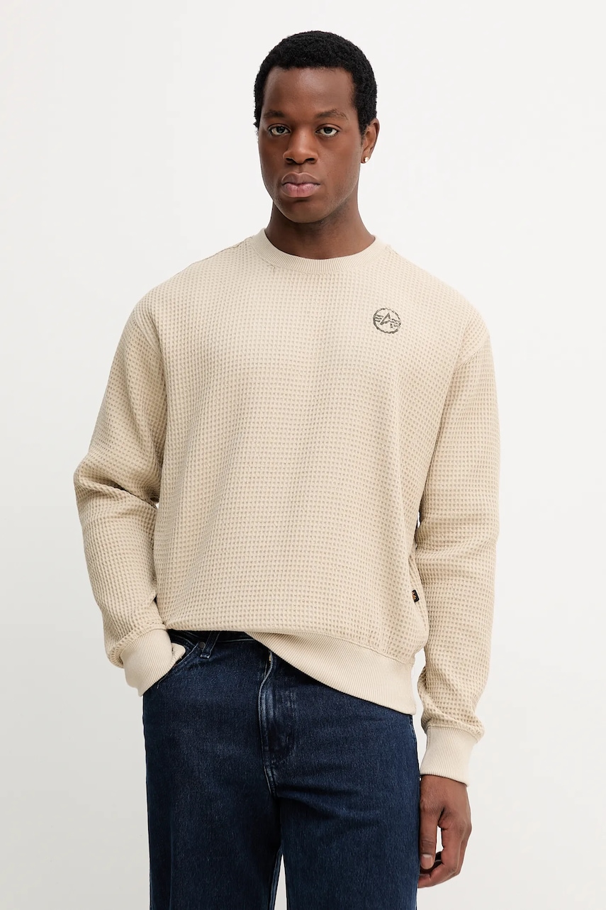 Alpha Industries hanorac de bumbac culoarea bej, cu imprimeu, 258300.627