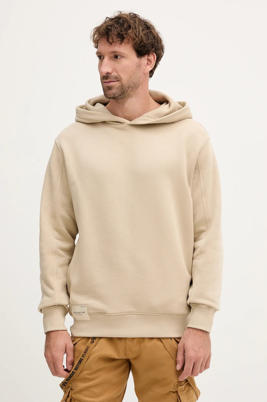 Alpha Industries bluză culoarea bej, cu glugă, uni, 156335.627