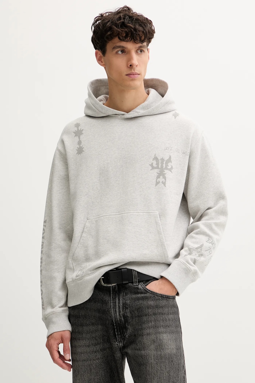 ZADIG&VOLTAIRE hanorac de bumbac culoarea gri, cu glugă, cu imprimeu, JMSS01309