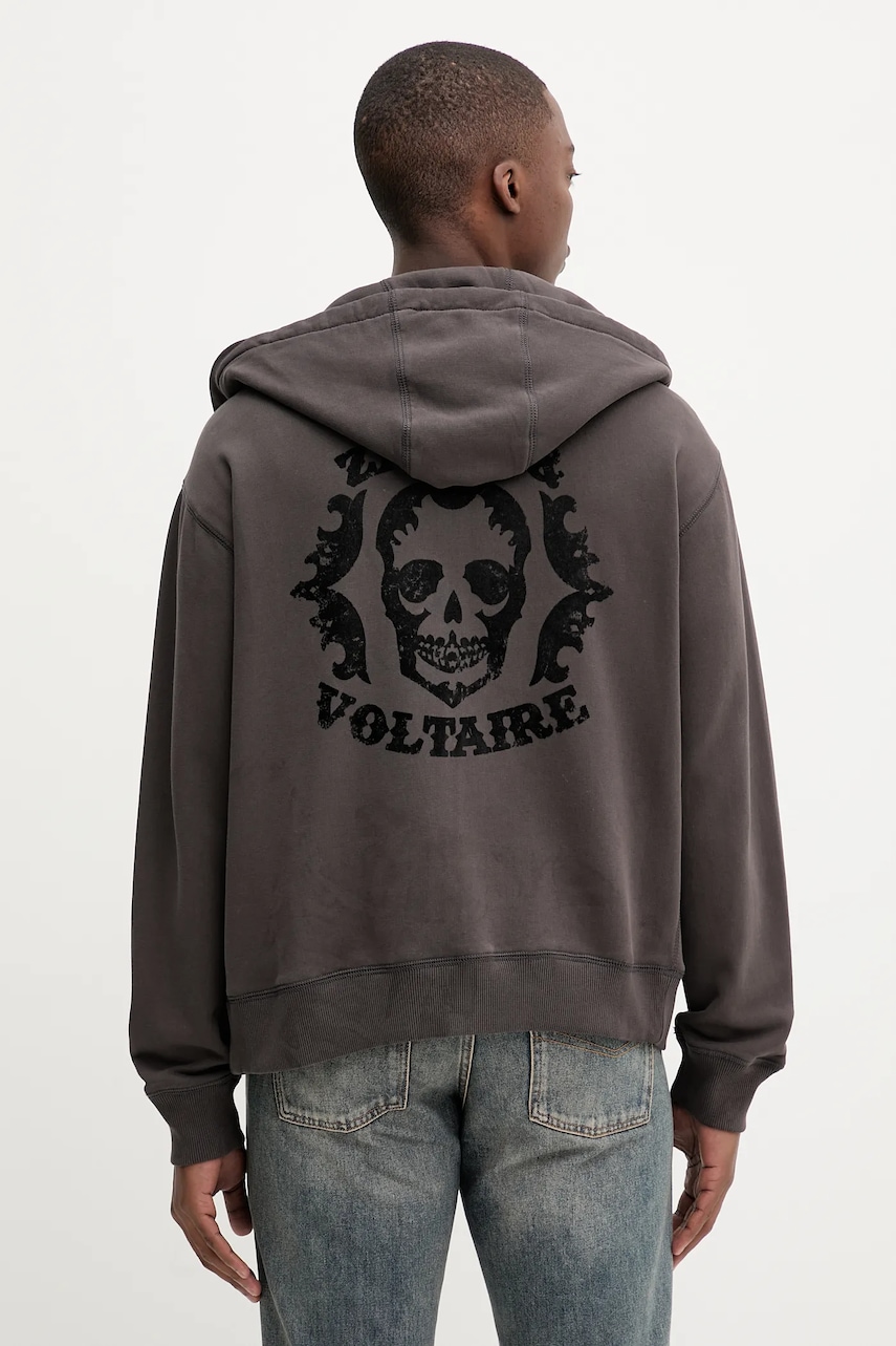 ZADIG&VOLTAIRE hanorac de bumbac culoarea maro, cu glugă, uni, JMSS01311