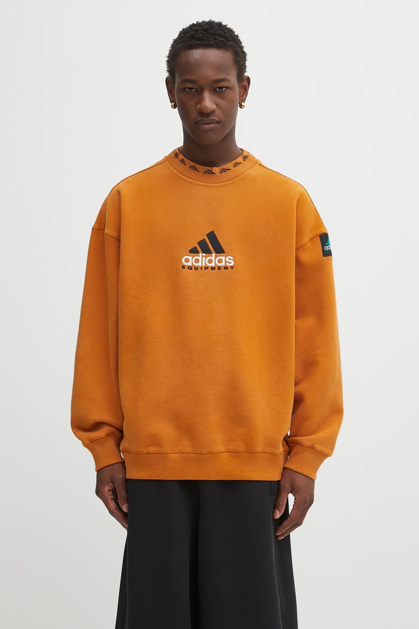 adidas Originals bluză EQT Washed Crew culoarea portocaliu, cu imprimeu, JX1569