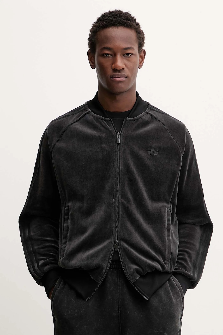 adidas Originals bluză din velur Sst Tt culoarea gri, cu imprimeu, JX1559
