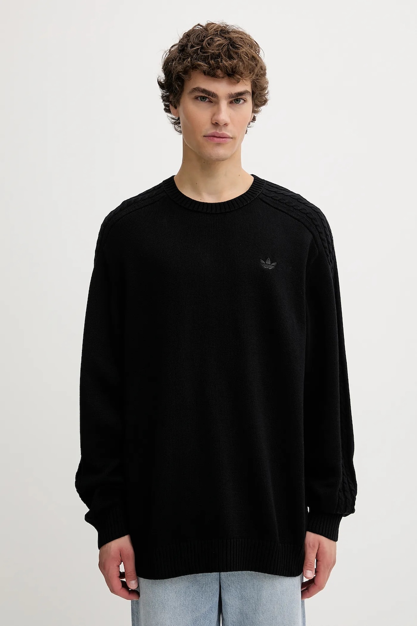 adidas Originals pulover de bumbac P Ess Knit Crew culoarea negru, light, JY2648