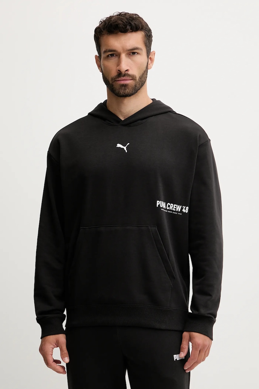 Puma bluză culoarea negru, cu glugă, cu imprimeu, 527629