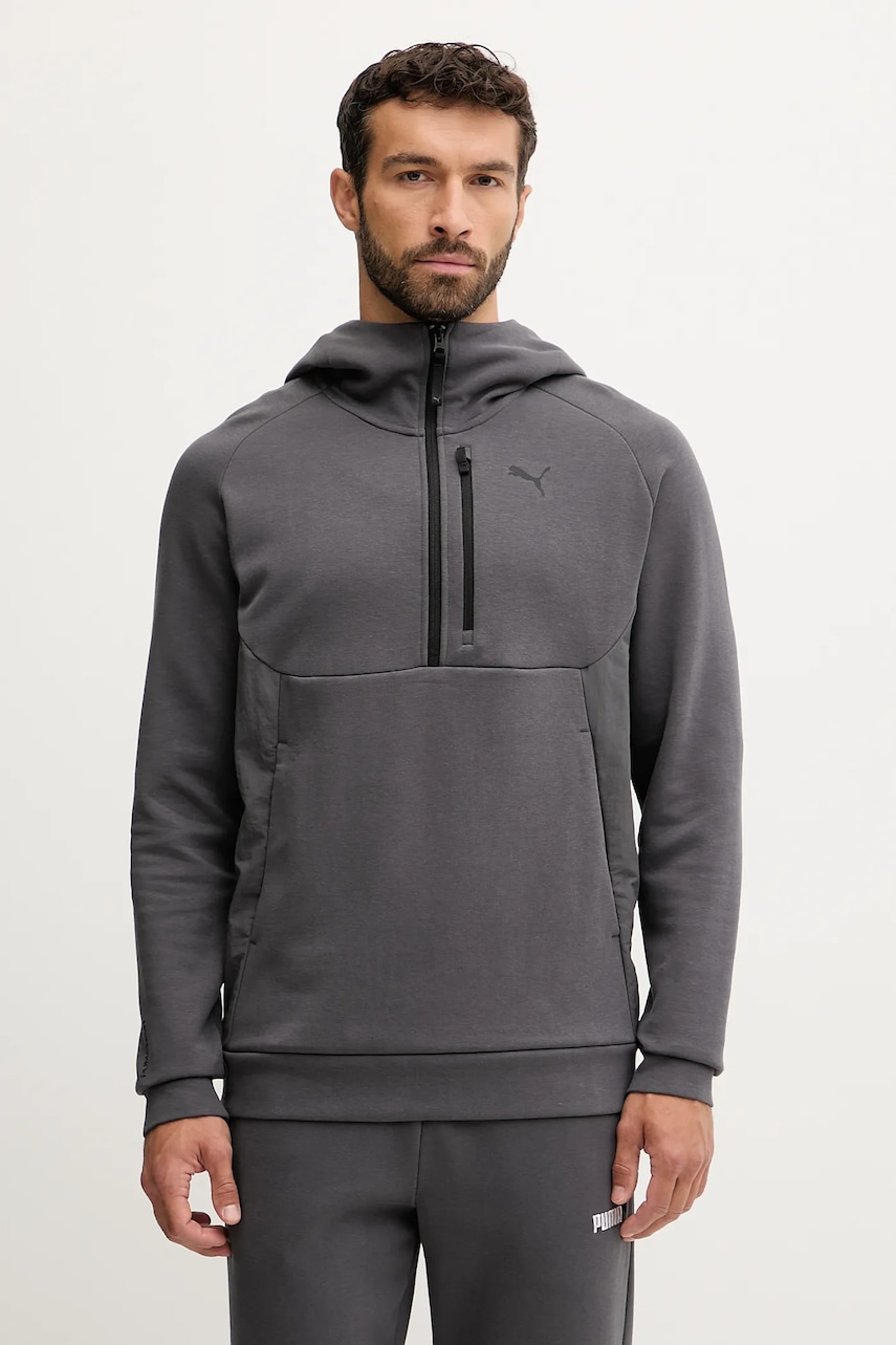 Puma bluză PUMATECH culoarea gri, cu glugă, uni, 688044
