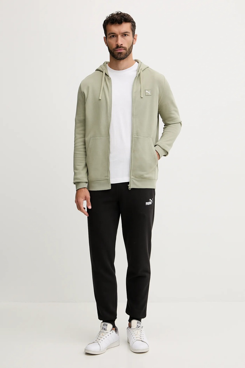 Хлопковая кофта Puma цвет зелёный с капюшоном однотонная 688255