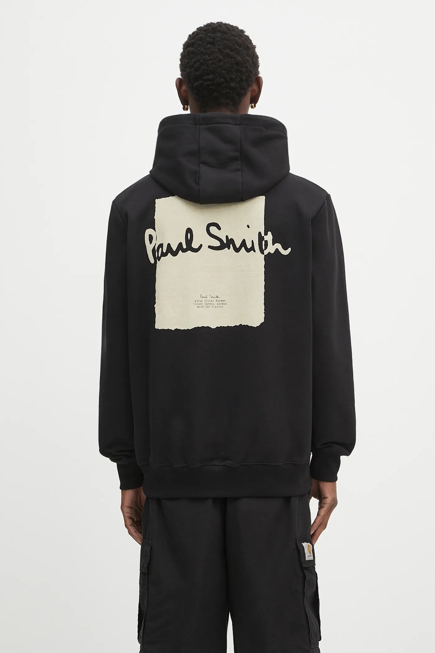 Paul Smith hanorac de bumbac culoarea negru, cu glugă, cu imprimeu, M1R-071Y-TP4929