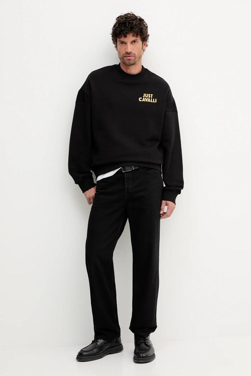 Хлопковая кофта Just Cavalli цвет чёрный с принтом 79OAIT19 CF502