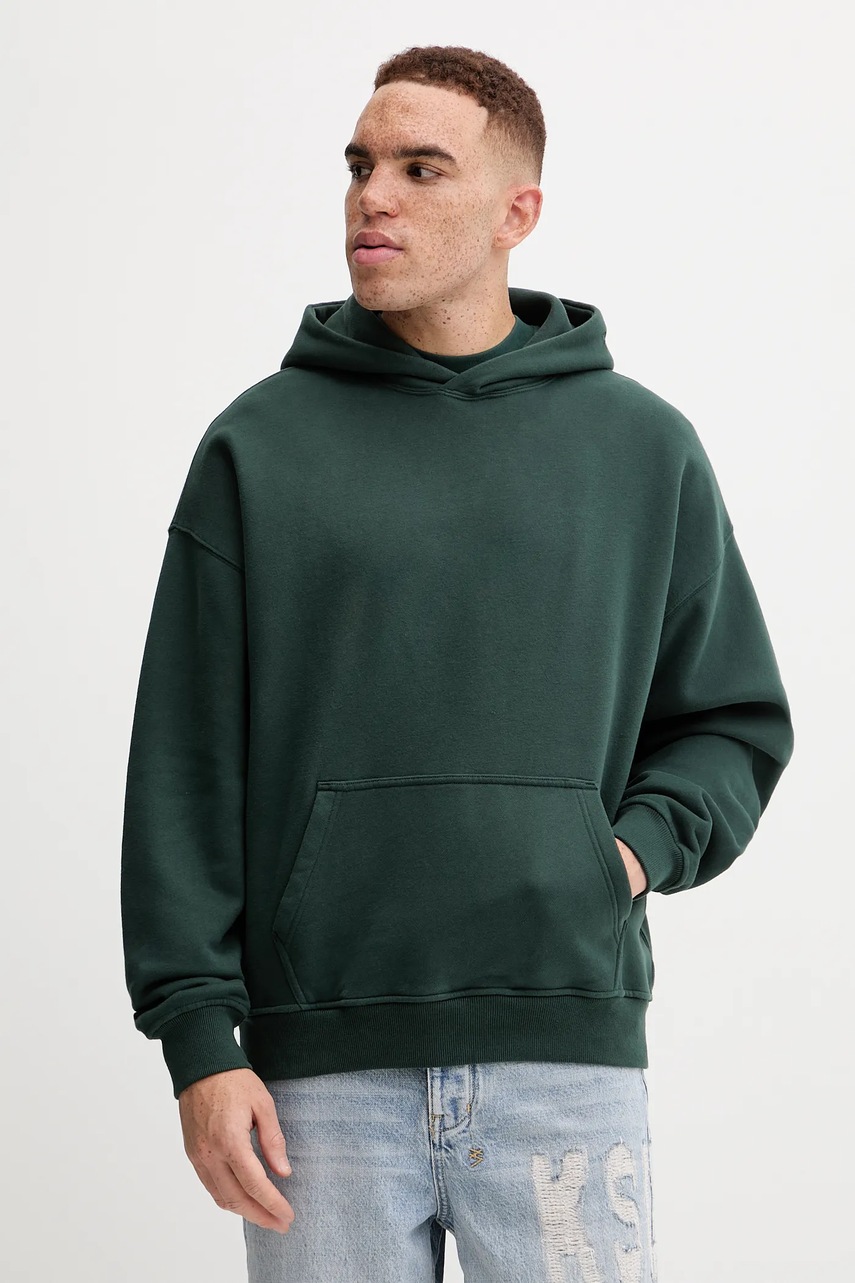 Abercrombie & Fitch bluză culoarea verde, cu glugă, uni, KI122-5529-300