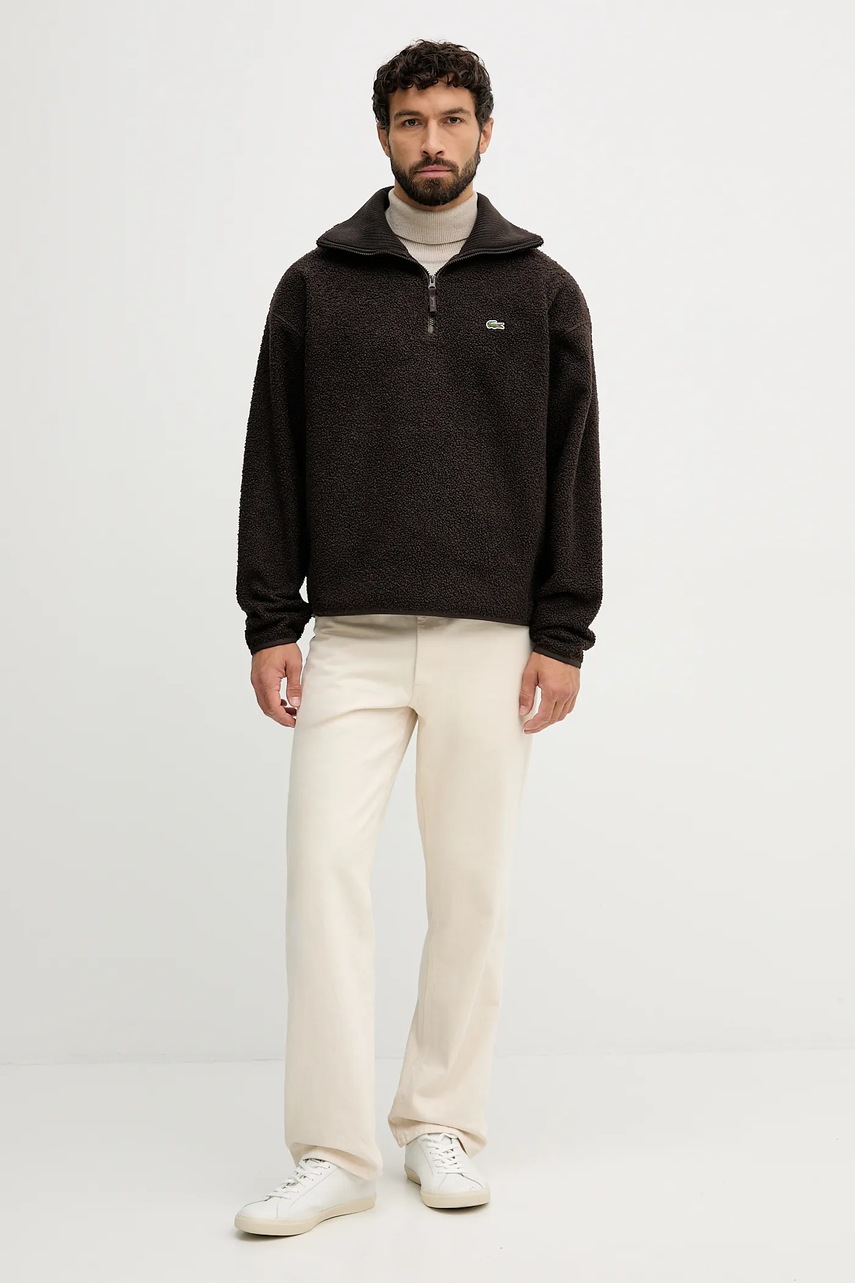 Флисовая кофта Lacoste цвет коричневый однотонная SH5500