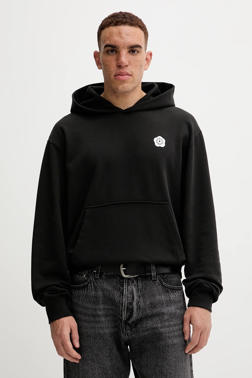 Kenzo hanorac de bumbac culoarea negru, cu glugă, cu imprimeu, FF65HO2574MF