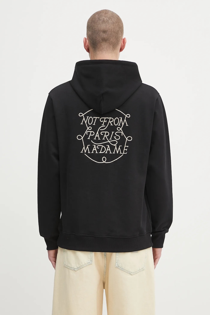 Drôle de Monsieur hanorac de bumbac Le Hoodie Slogan Tresses culoarea negru, cu glugă, cu imprimeu, H.HO183.CO127