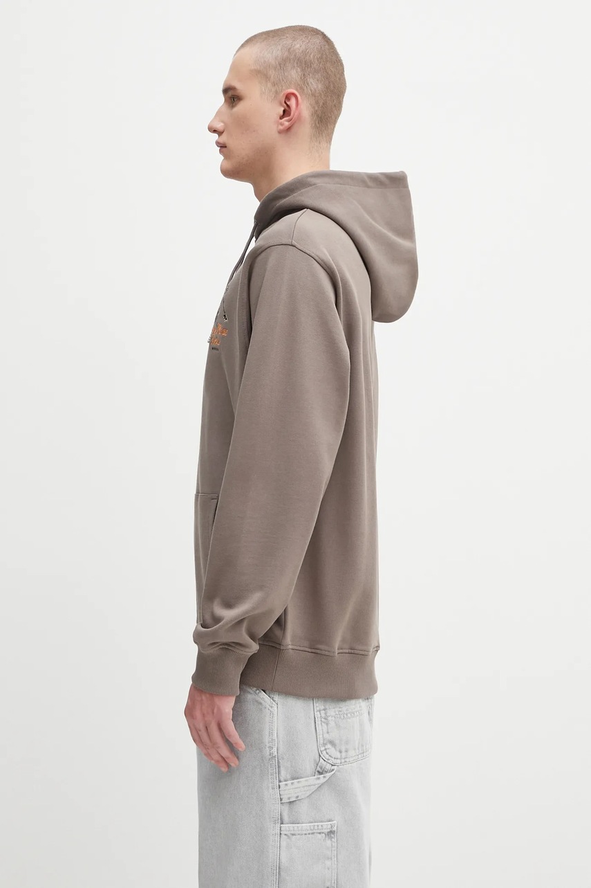 Хлопковая кофта Drôle de Monsieur Le Hoodie Grand HUtel цвет коричневый с капюшоном узор H.HO184.CO127