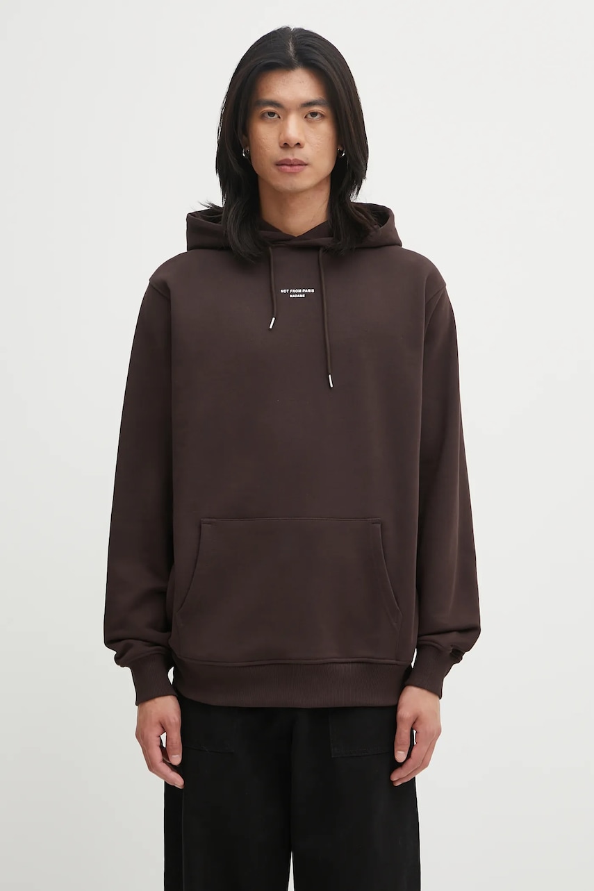 Drôle de Monsieur hanorac de bumbac Le Hoodie Slogan Classique culoarea maro, cu glugă, uni, I.HO161.CO127