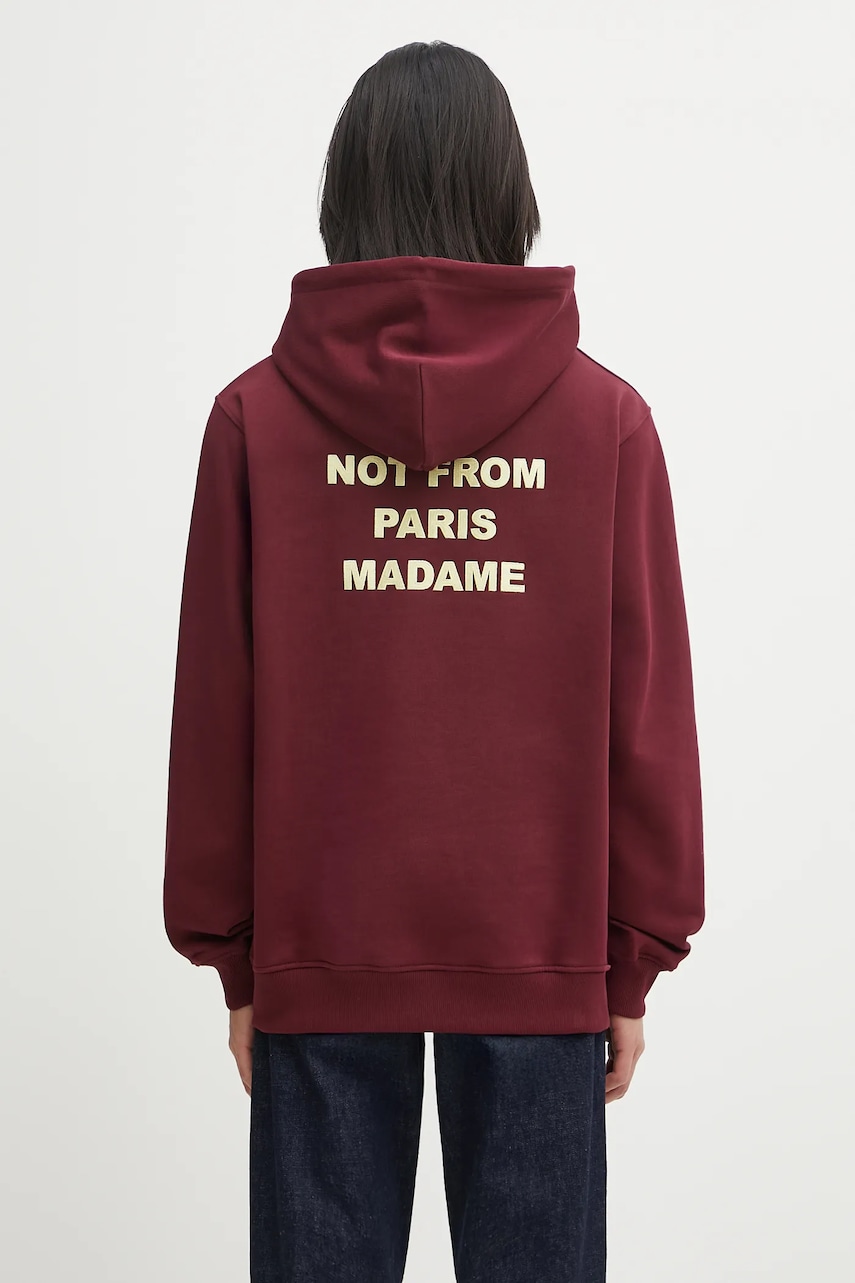 Drôle de Monsieur hanorac de bumbac Le Hoodie Slogan culoarea bordo, cu glugă, cu imprimeu, I.HO162.CO127