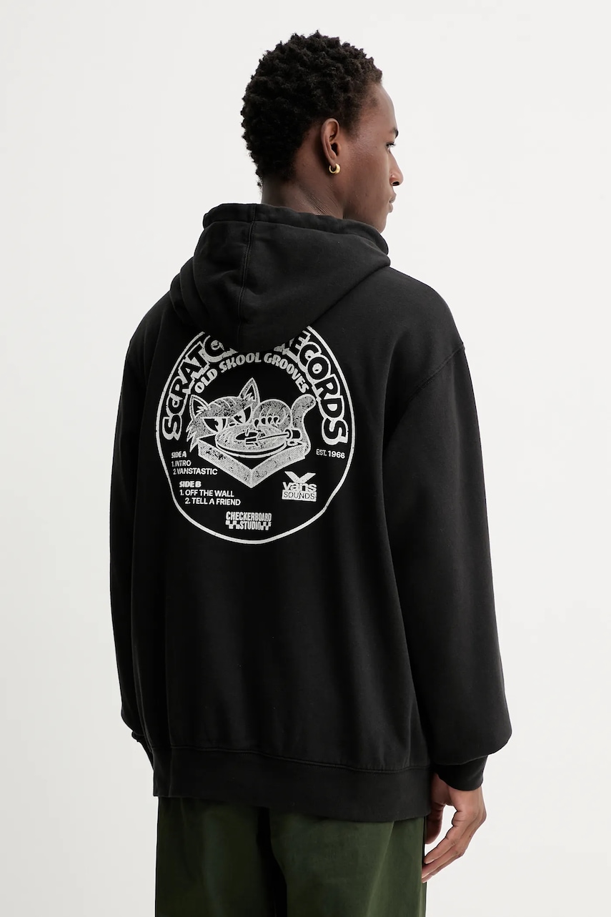 Vans bluză culoarea negru, cu glugă, cu imprimeu, VN000PA9BLK1