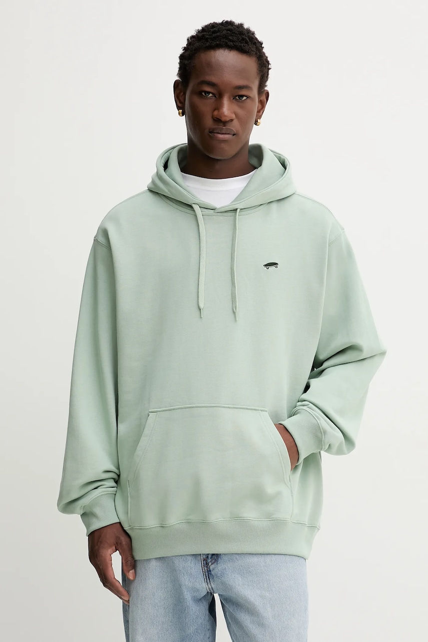 Vans hanorac de bumbac culoarea turcoaz, cu glugă, uni, VN000P58EMW1