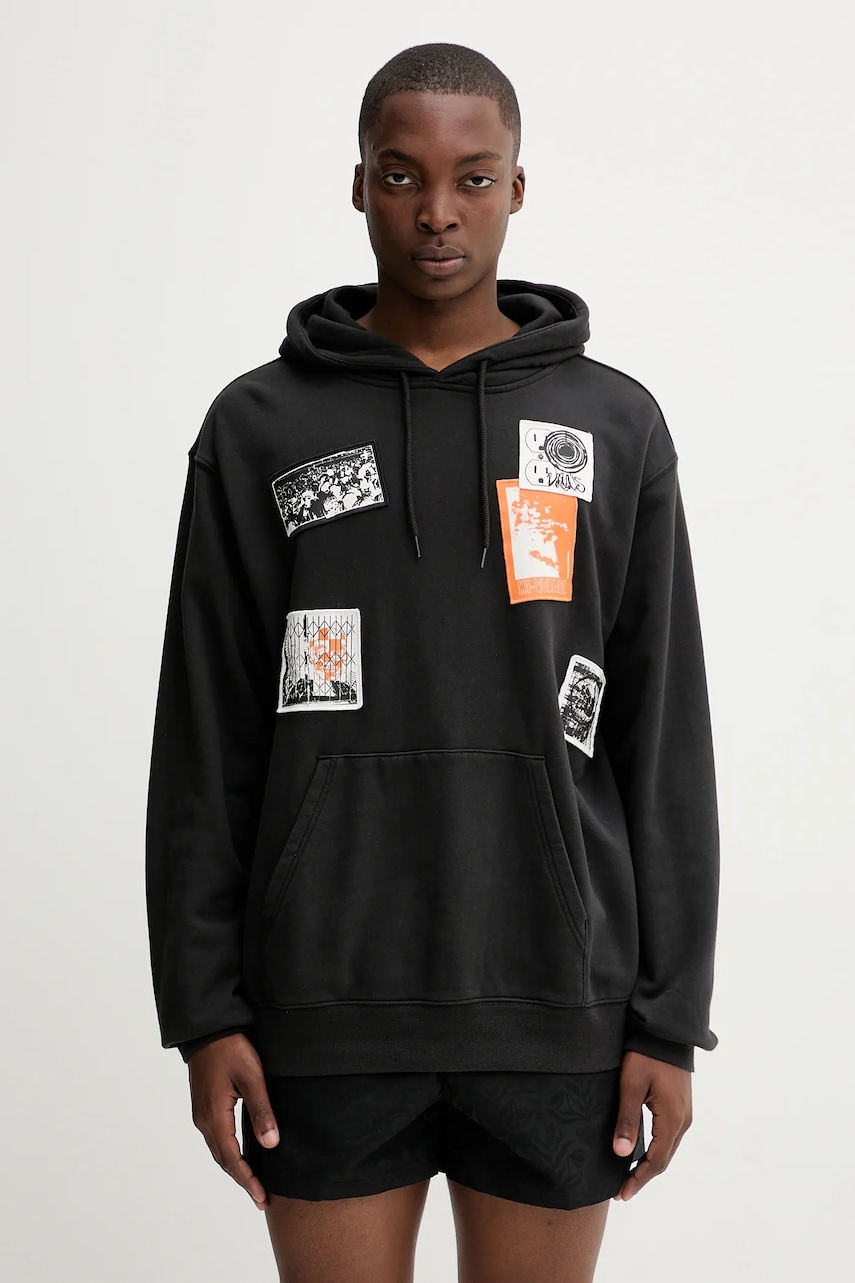 Vans bluză culoarea negru, cu glugă, cu imprimeu, VN000PAZBLK1