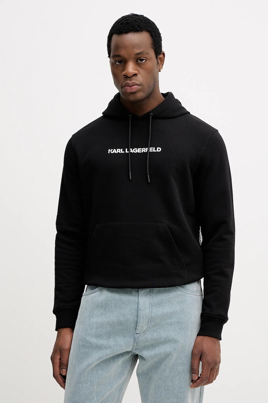 Karl Lagerfeld hanorac de bumbac culoarea negru, cu glugă, cu imprimeu, 554917.705404