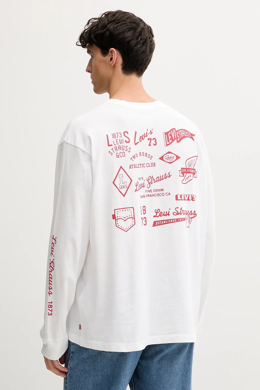 Levi\'s longsleeve din bumbac culoarea alb, cu imprimeu, A6145