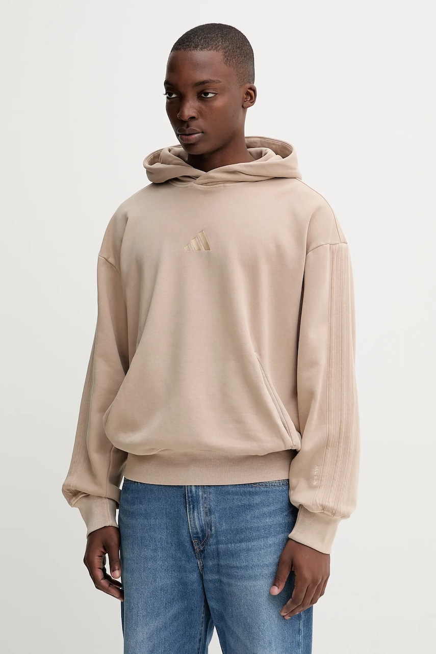 adidas bluză ALL SZN culoarea bej, cu glugă, uni, JL6537