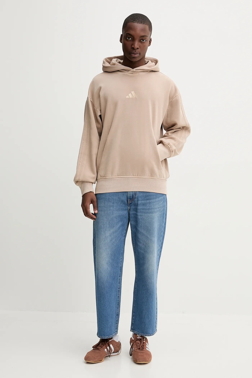 Кофта adidas ALL SZN цвет бежевый с капюшоном однотонная JL6537