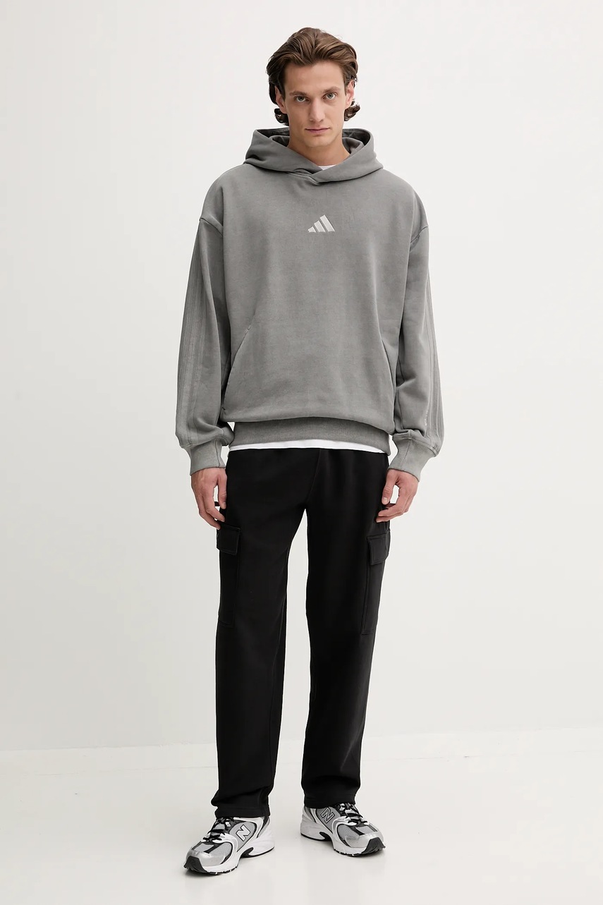 Кофта adidas ALL SZN цвет серый с капюшоном однотонная JL6539