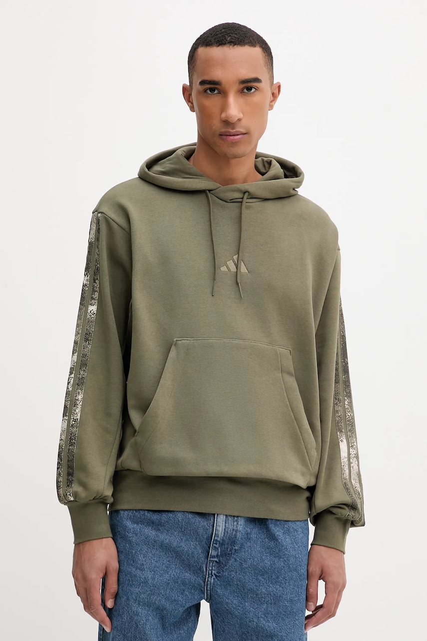 adidas bluză Seasonal AOP culoarea verde, cu glugă, uni, JM1723
