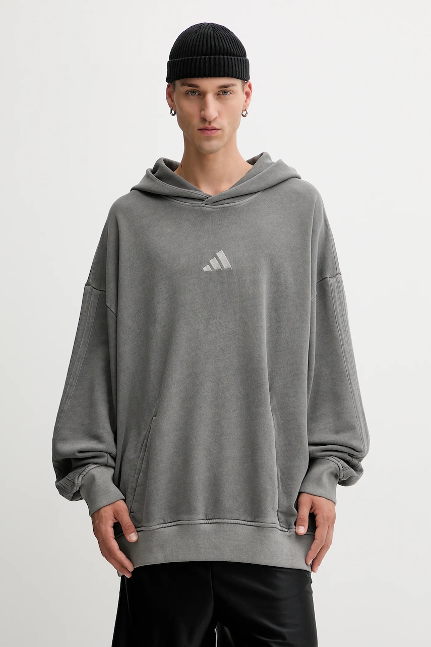 Levně Bavlněná mikina adidas ALL SZN pánská, šedá barva, s kapucí, hladká, JN0617