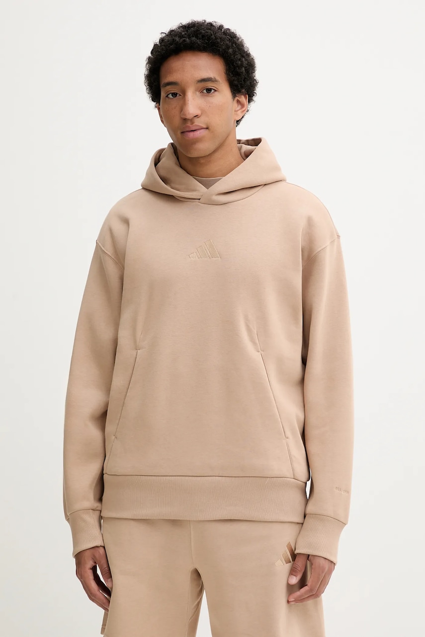 adidas bluză ALL SZN culoarea bej, cu glugă, uni, JX5091