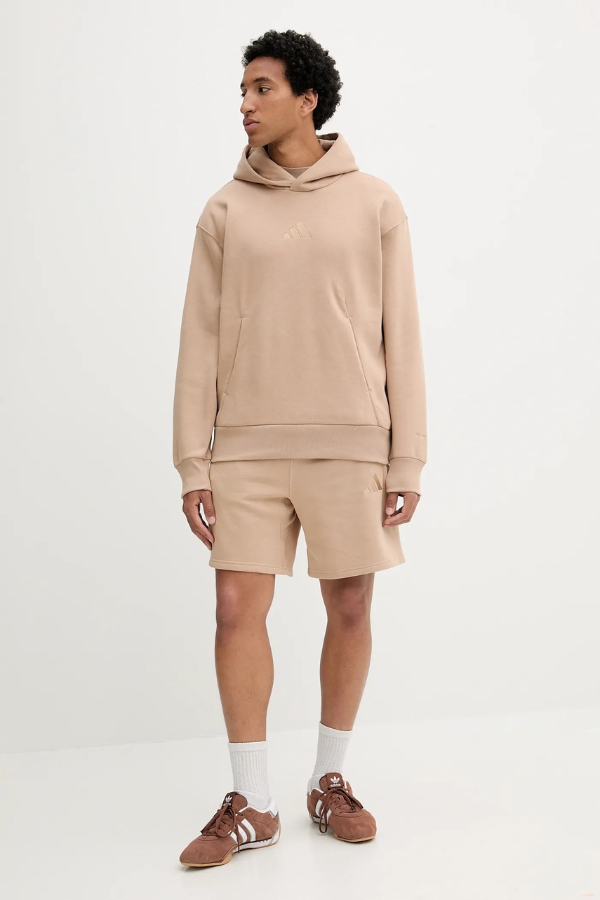 Кофта adidas ALL SZN цвет бежевый с капюшоном однотонная JX5091
