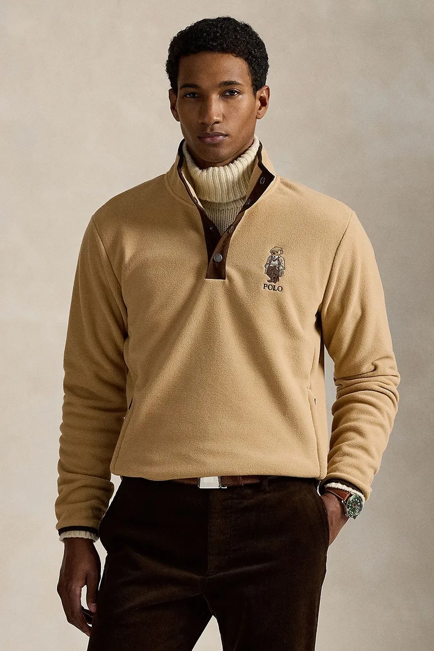 Levně Mikina Polo Ralph Lauren pánská, béžová barva, s aplikací, 710980308