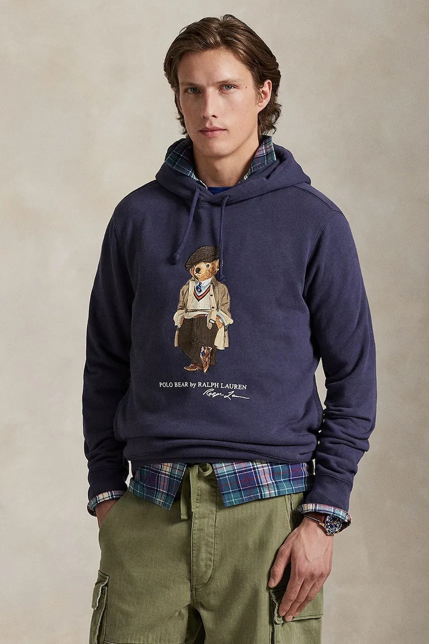 Levně Mikina Polo Ralph Lauren pánská, modrá barva, s potiskem, 710980314