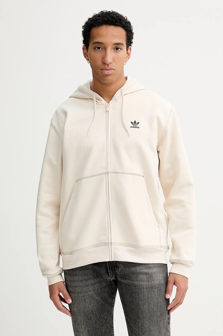 adidas Originals bluză Essentials culoarea bej, cu glugă, uni, JW0968