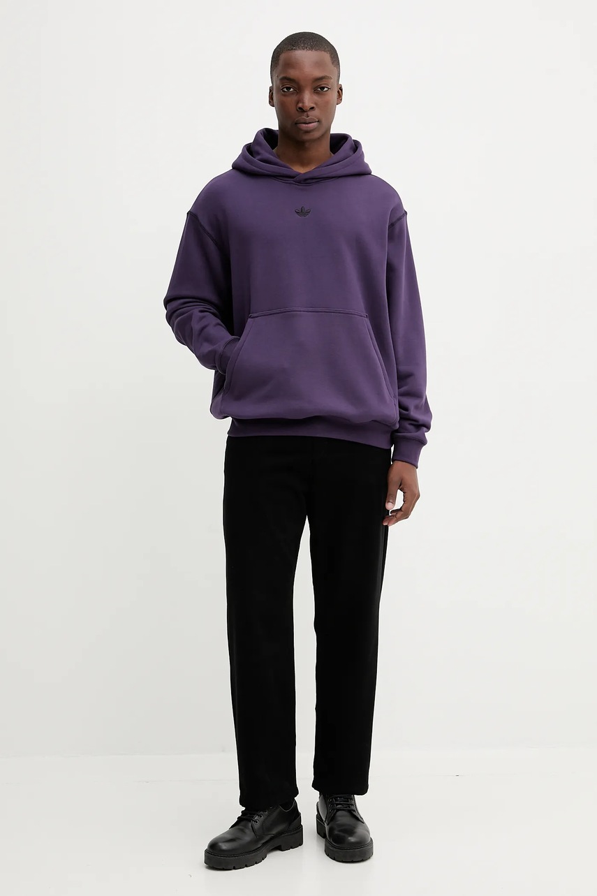 Хлопковая кофта adidas Originals Grfx Hoodie цвет фиолетовый с капюшоном однотонная JY2729