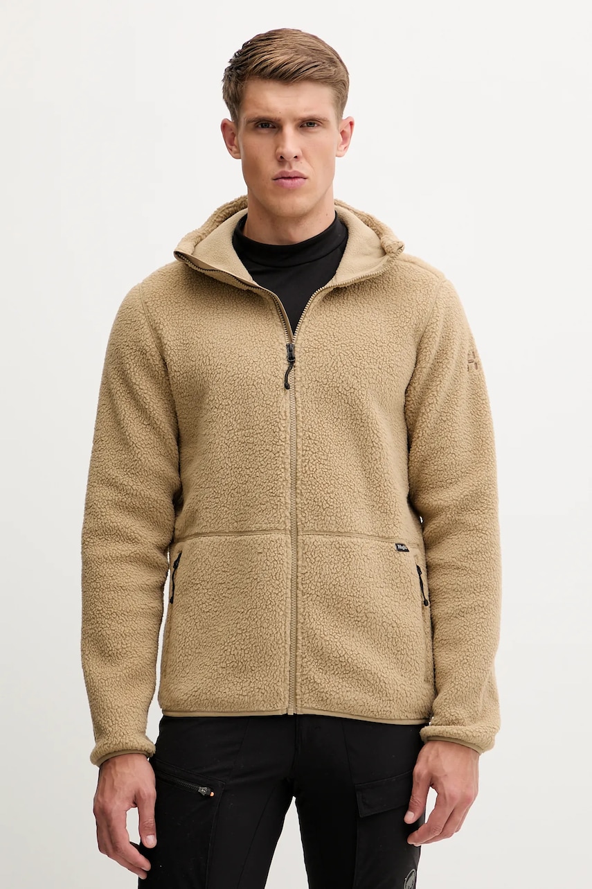 Haglöfs hanorac fleece Funäs culoarea verde, cu glugă, uni, 607817