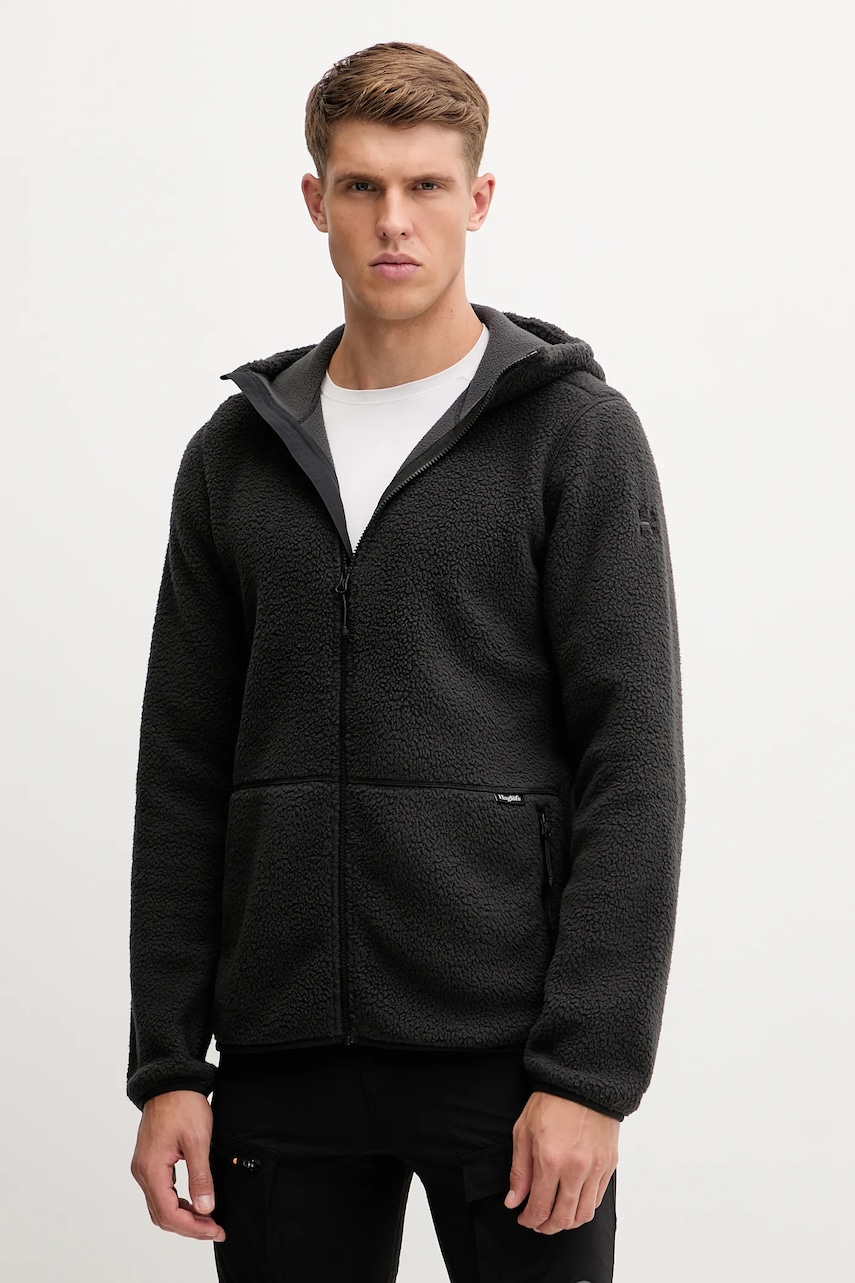 Haglöfs hanorac fleece Funäs culoarea negru, cu glugă, uni, 607817
