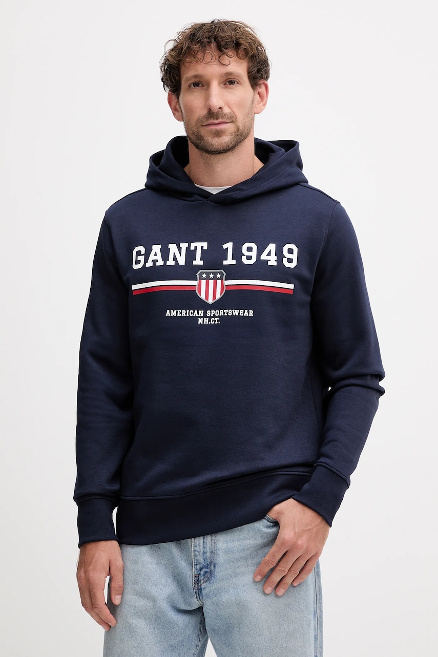 Gant bluză culoarea albastru marin, cu glugă, cu imprimeu, 2067042