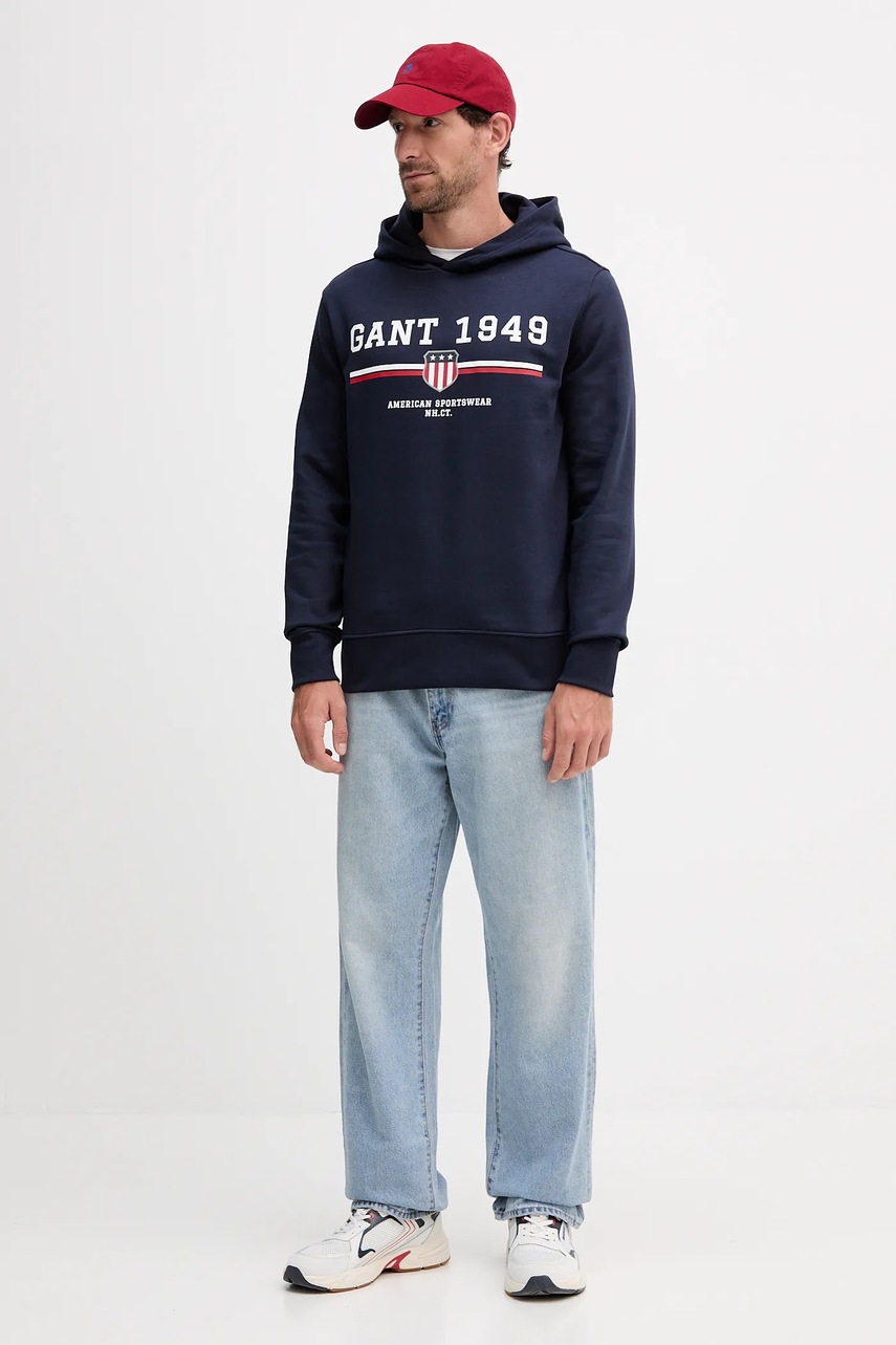 Кофта Gant цвет синий с капюшоном с принтом 2067042