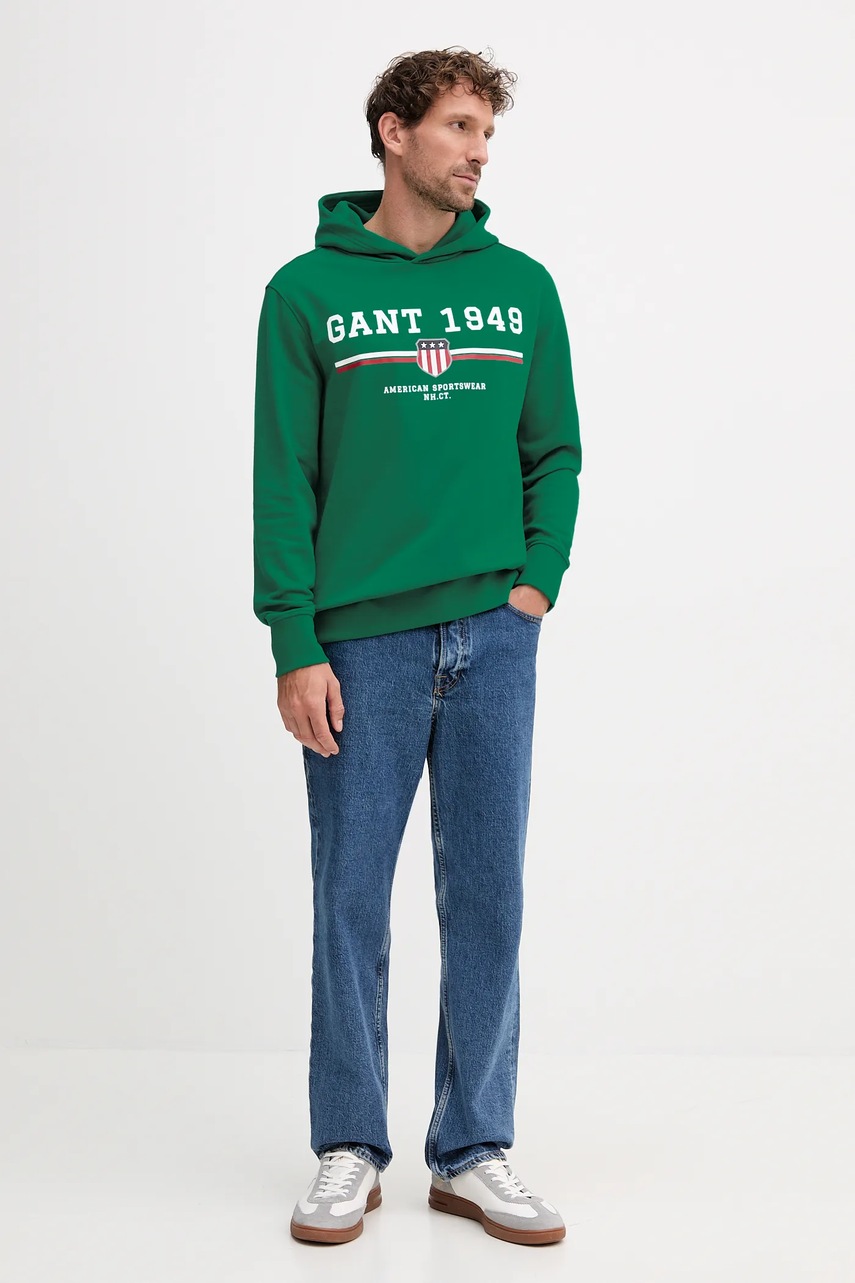 Кофта Gant цвет зелёный с капюшоном с принтом 2067042