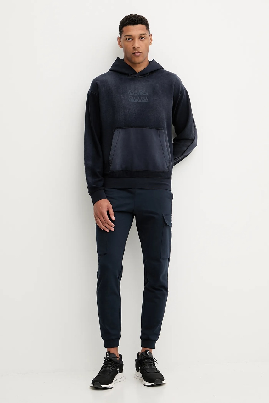 Хлопковая кофта Napapijri B-Comel цвет синий с капюшоном однотонная NP0A88Y81761