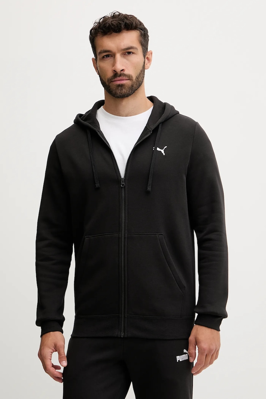 Puma bluză culoarea negru, cu glugă, uni, 682590