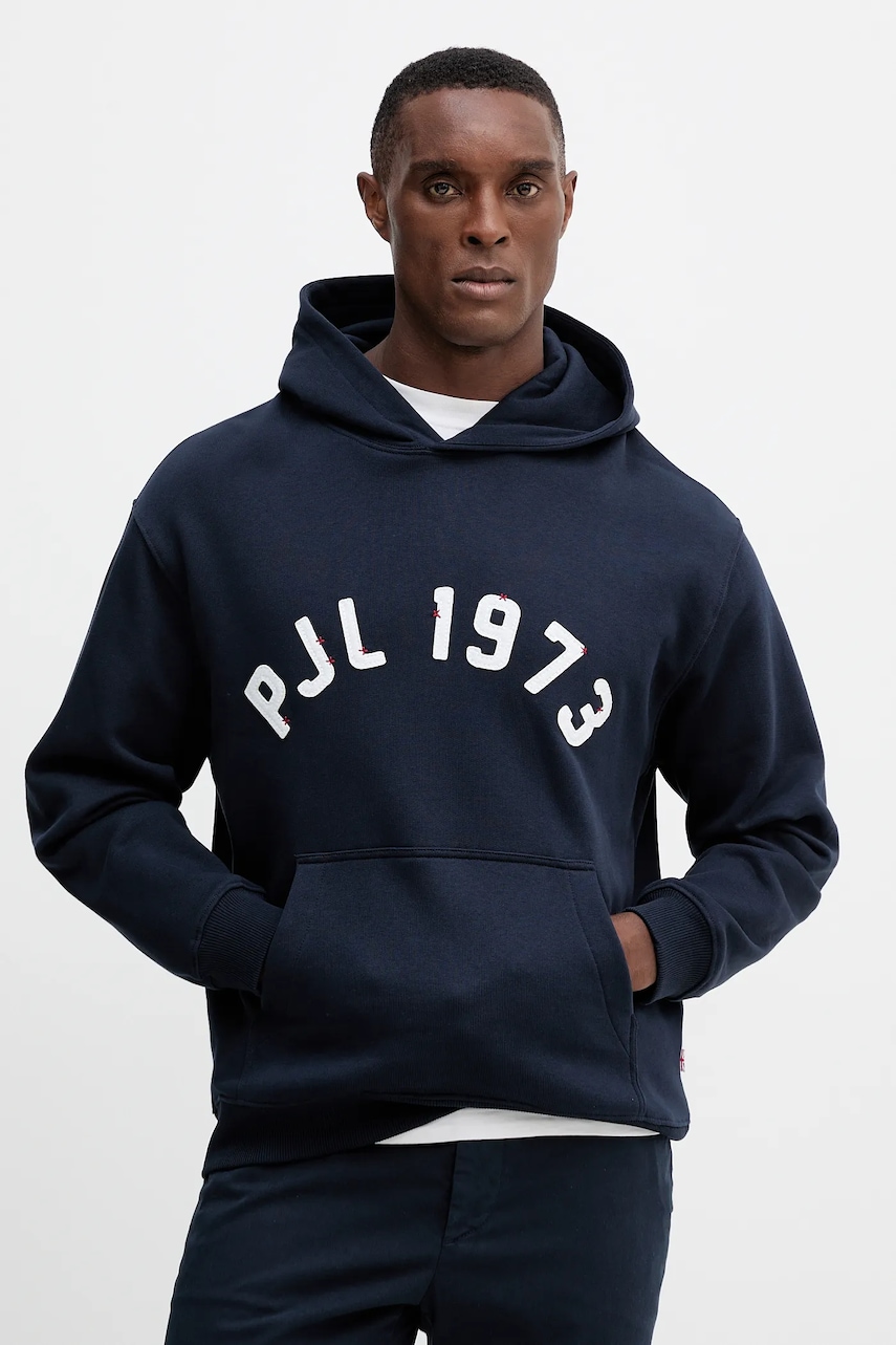 Pepe Jeans hanorac de bumbac culoarea bleumarin, cu glugă, cu imprimeu, PM5800006