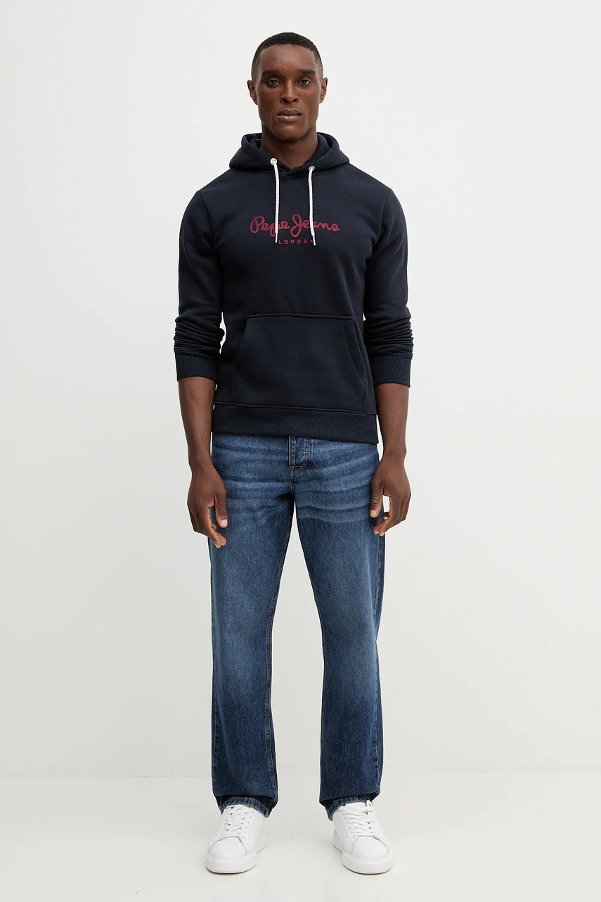 Кофта Pepe Jeans цвет синий с капюшоном с аппликацией PM5800009
