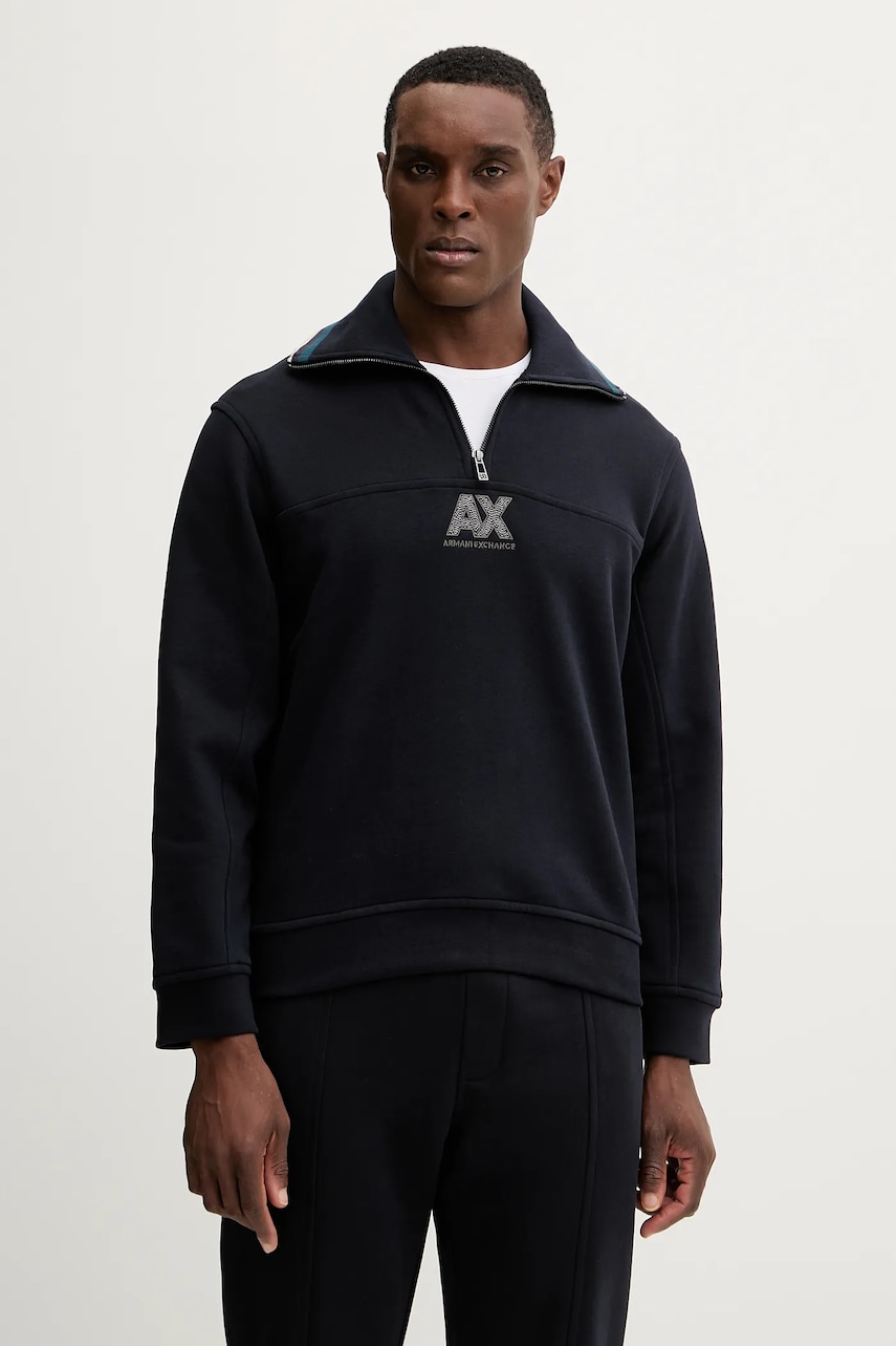 Levně Bavlněná mikina Armani Exchange pánská, tmavomodrá barva, s aplikací, XM001027 AF12656