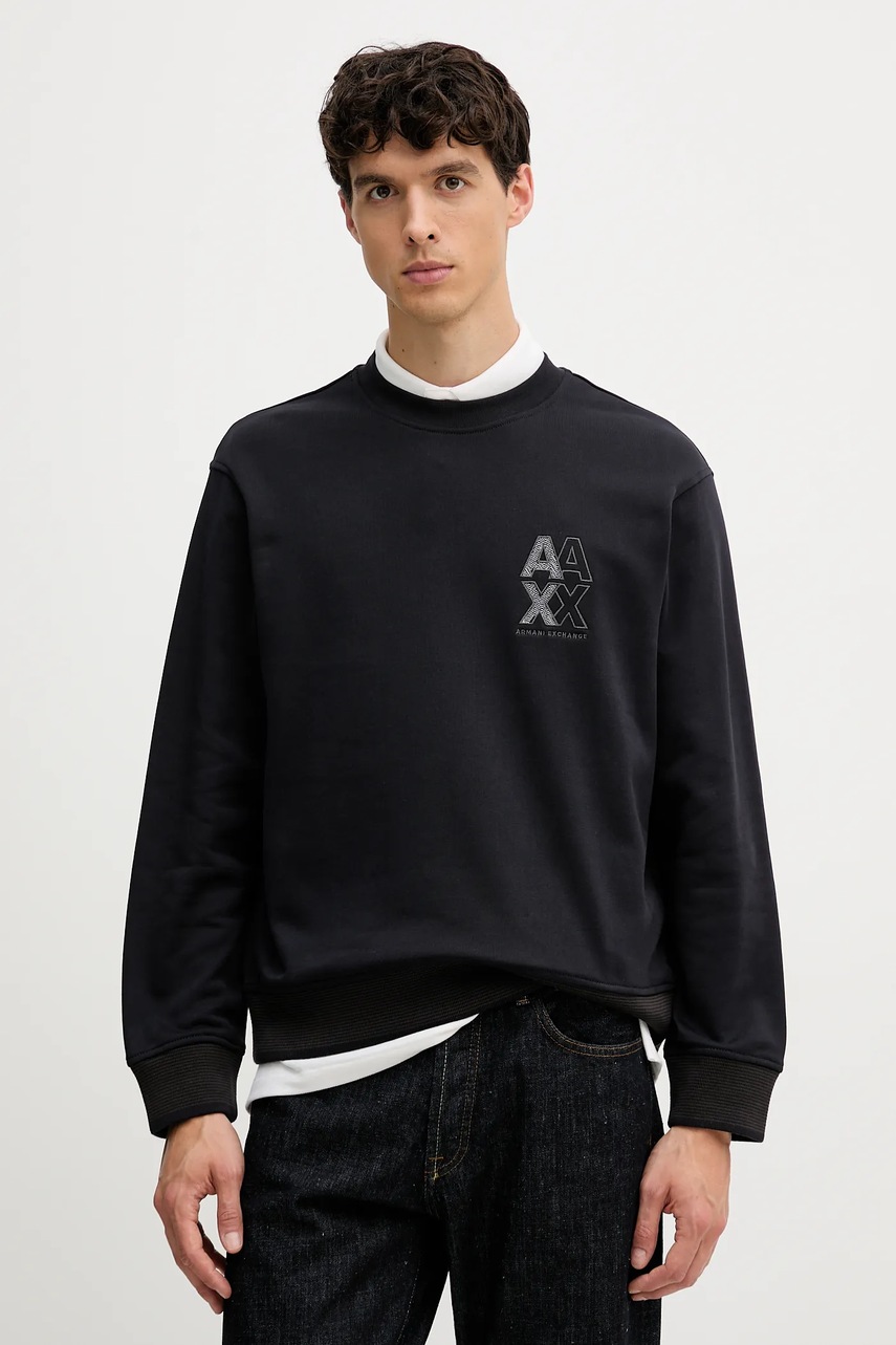 Armani Exchange hanorac de bumbac culoarea bleumarin, cu imprimeu, XM001040 AF10830