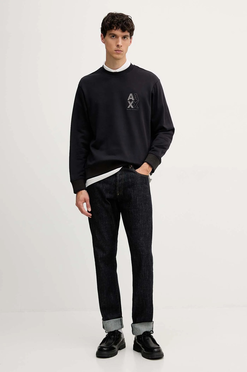 Хлопковая кофта Armani Exchange цвет синий с аппликацией XM001040 AF10830 Хлопковая кофта Armani Exchange цвет синий с аппликацией XM001040 AF10830
