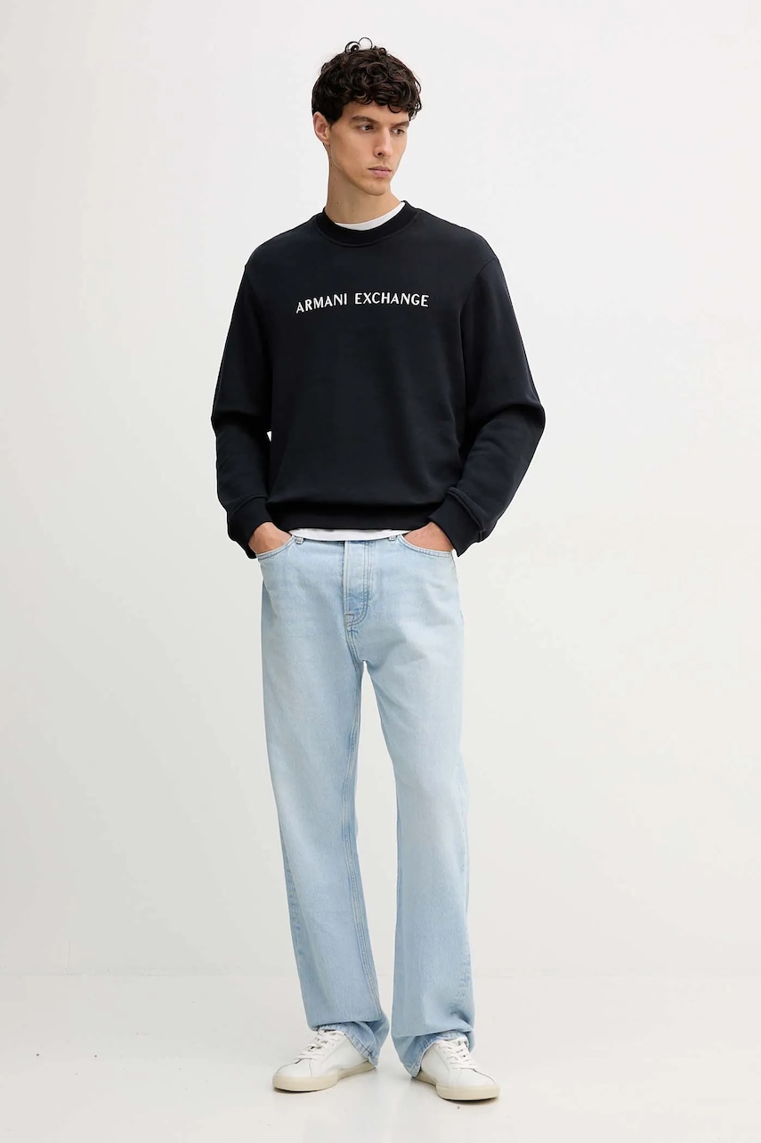 Хлопковая кофта Armani Exchange цвет синий с аппликацией XM001418 AF16434 Хлопковая кофта Armani Exchange цвет синий с аппликацией XM001418 AF16434